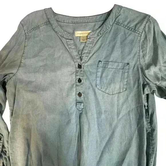 Christopher Banks  Blue Chambre Pullover 1/4 Button Up Long Sleeve Top Size M - Picture 16 of 16